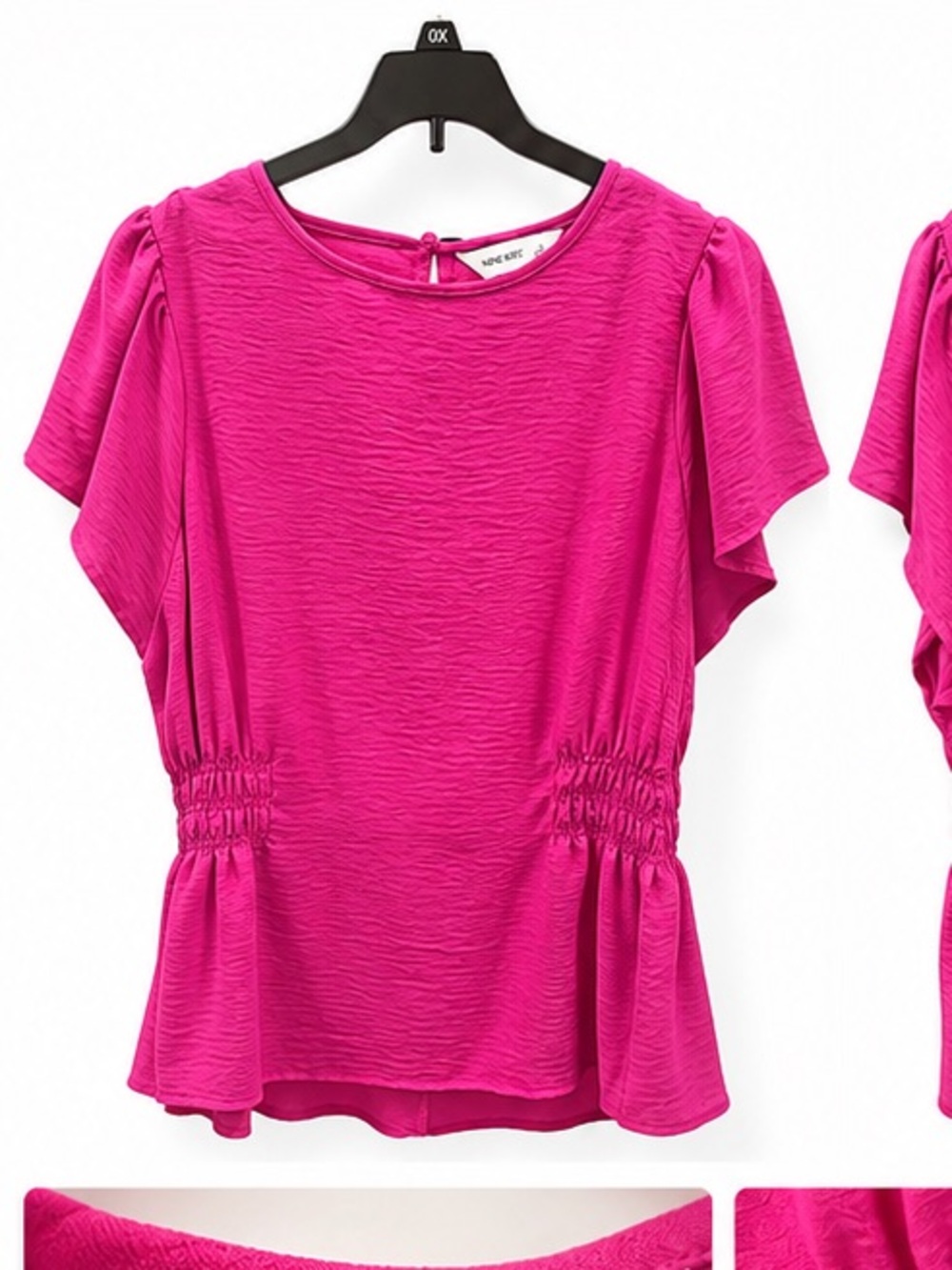 Nine West Fuchsia Smocked Peplum Top